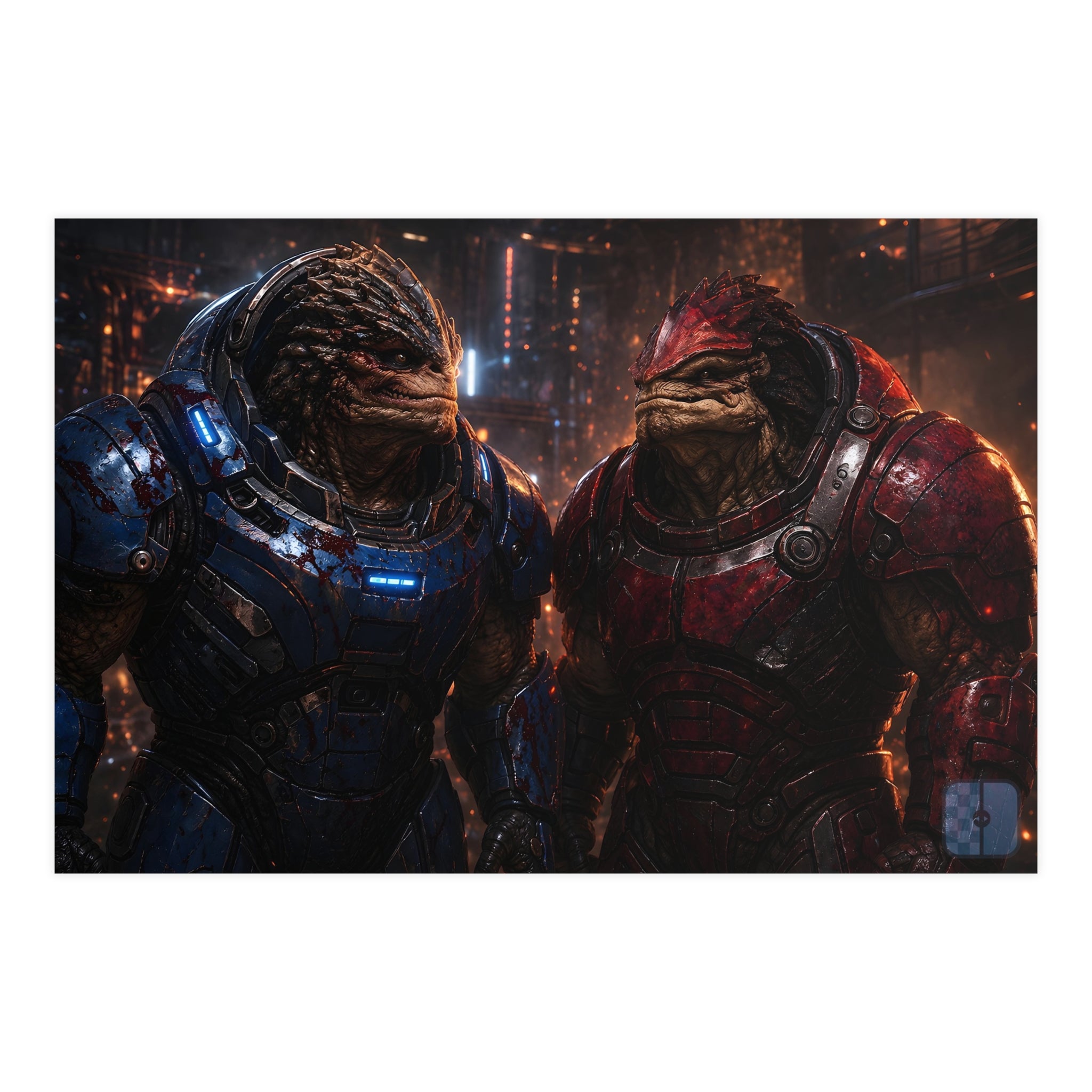 Clash of the Titans — Krogan Warriors Fan Art Matte Poster | Mass Effect Wall Art