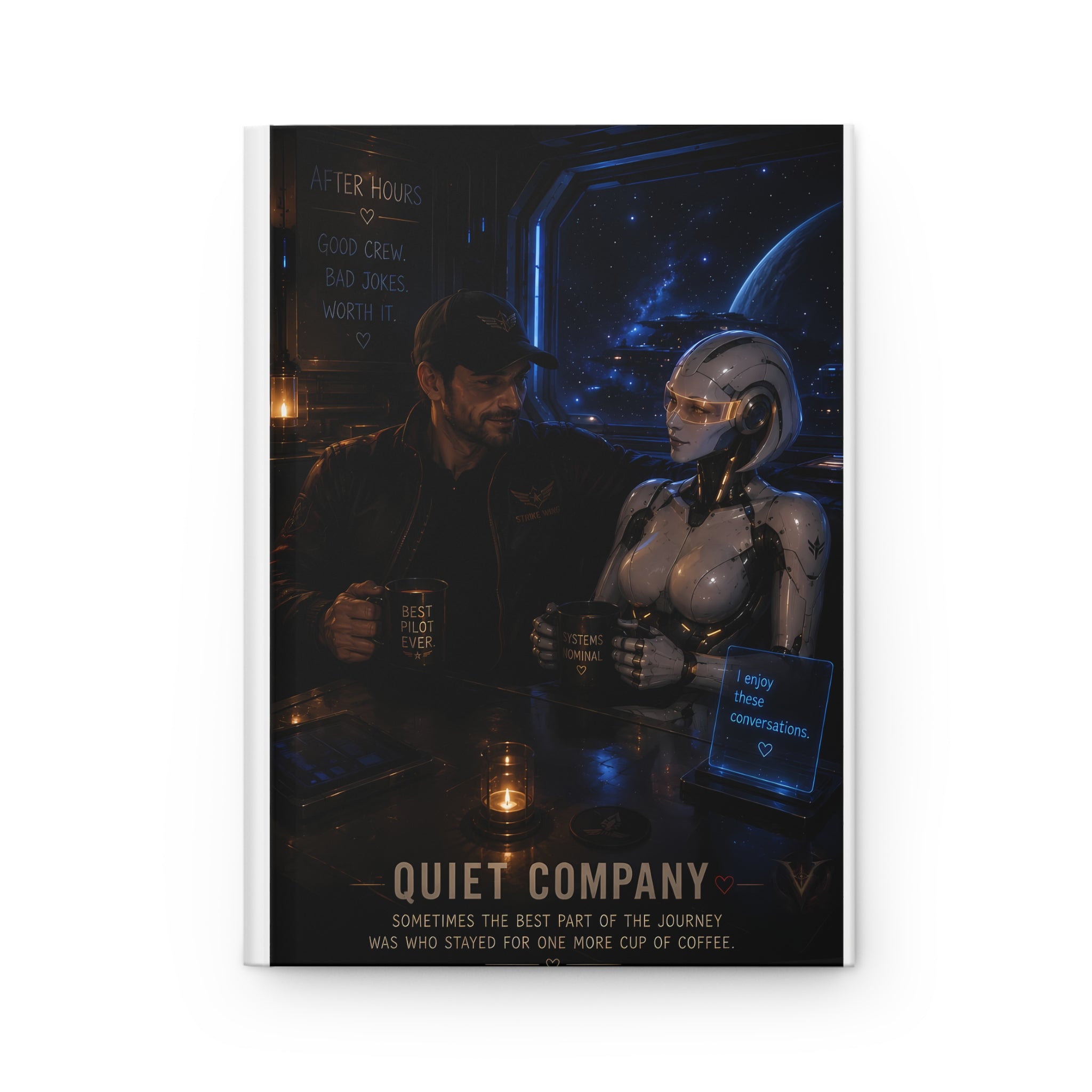 Hardcover Journal — "Quiet Company" Sci‑Fi Robot & Pilot Notebook
