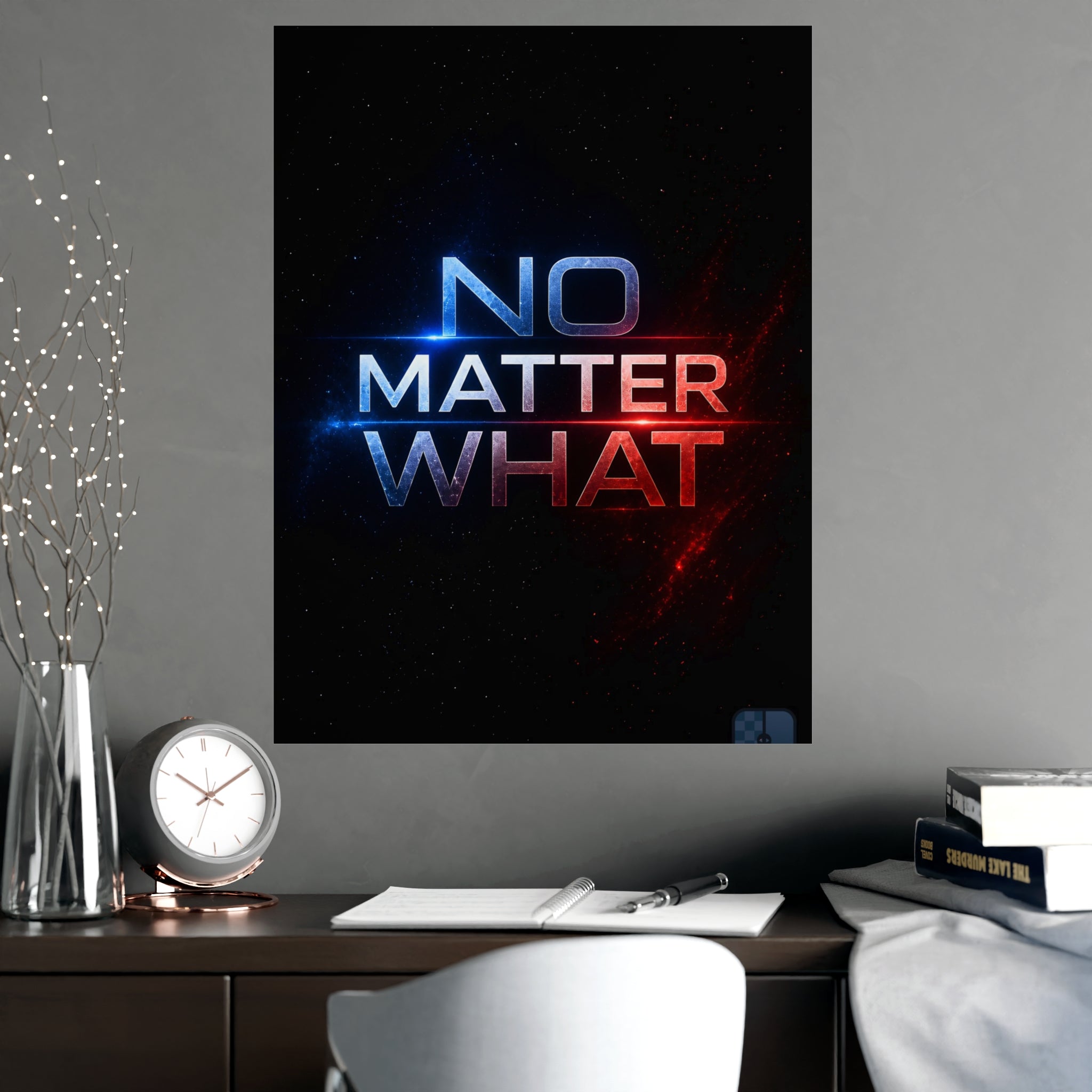 No Matter What Matte Poster — Motivational Space Typography Wall Art