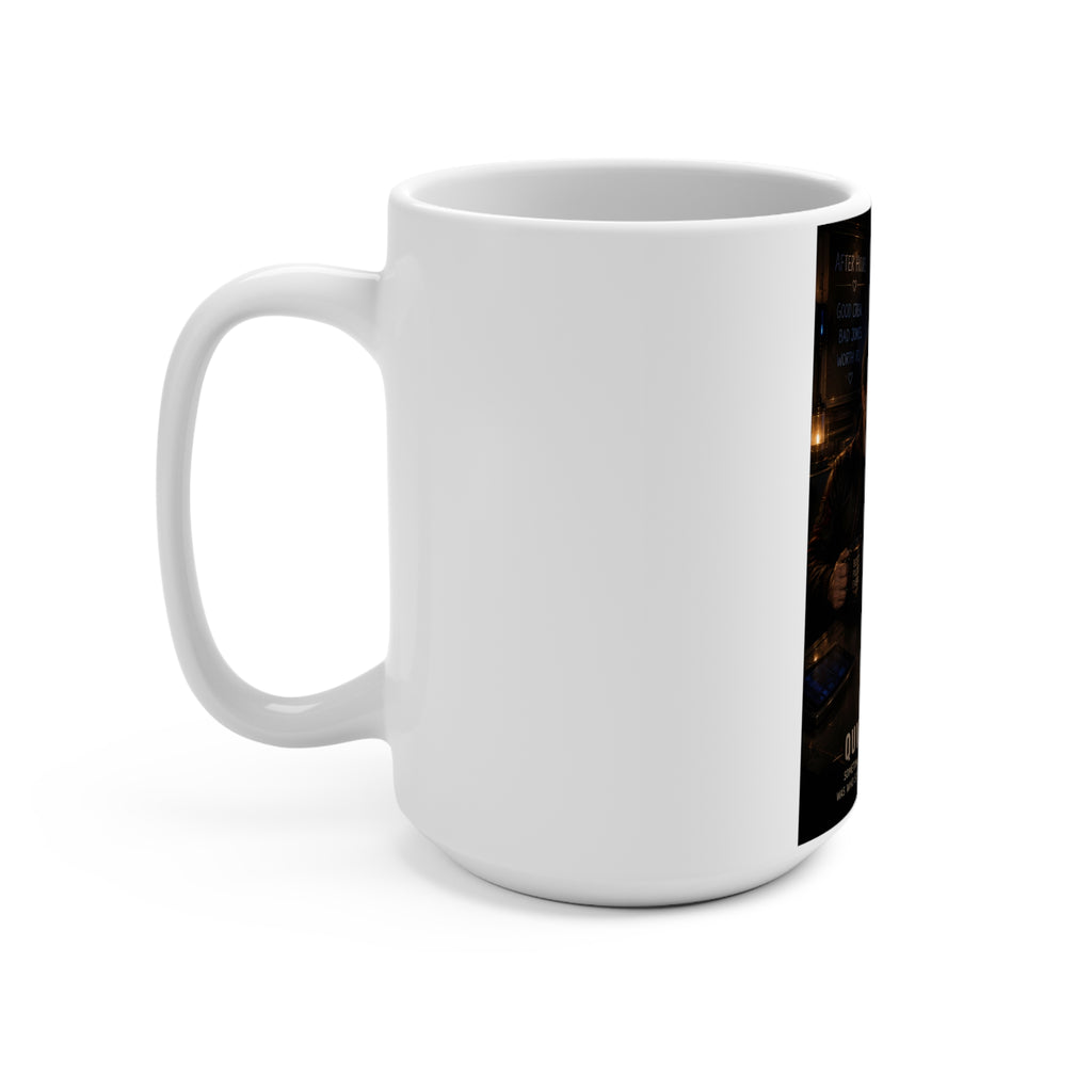 Quiet Company 15oz Ceramic Mug — Sci‑Fi Space Bar Scene with Human and Android